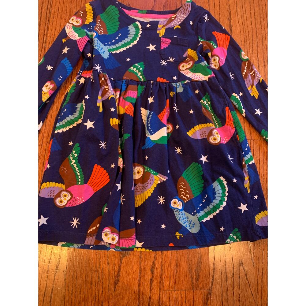Mini Boden Owl Print Long Sleeve Cotton Jersey Dress | Navy Blue | 4-5Y - Picture 2 of 8